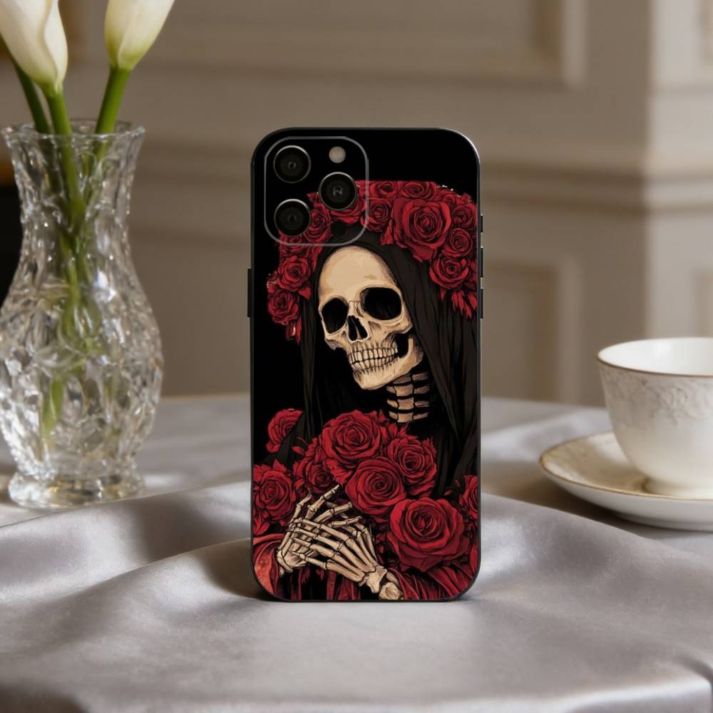

S-Santa M-Muerte P-print Phone Case For iPhone 17,16,15,14,13,12,11 Plus,Pro Max,XS,Soft Silicone Black Cover iPhone17promax
