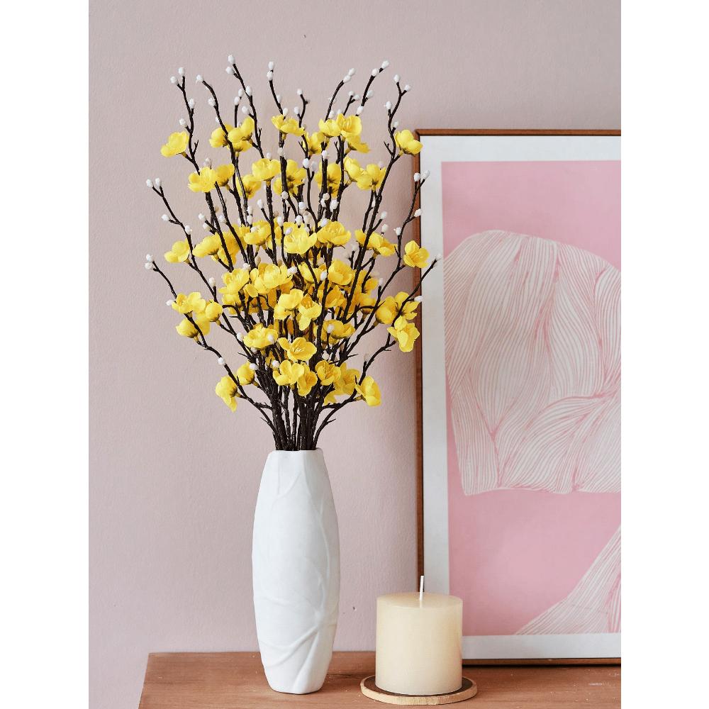 1pcs Artificial Flowers White Plum Blossom Fake Wintersweet Long Stem Plastic Flowers Home Hotel Office Wedding Party Garden Decor