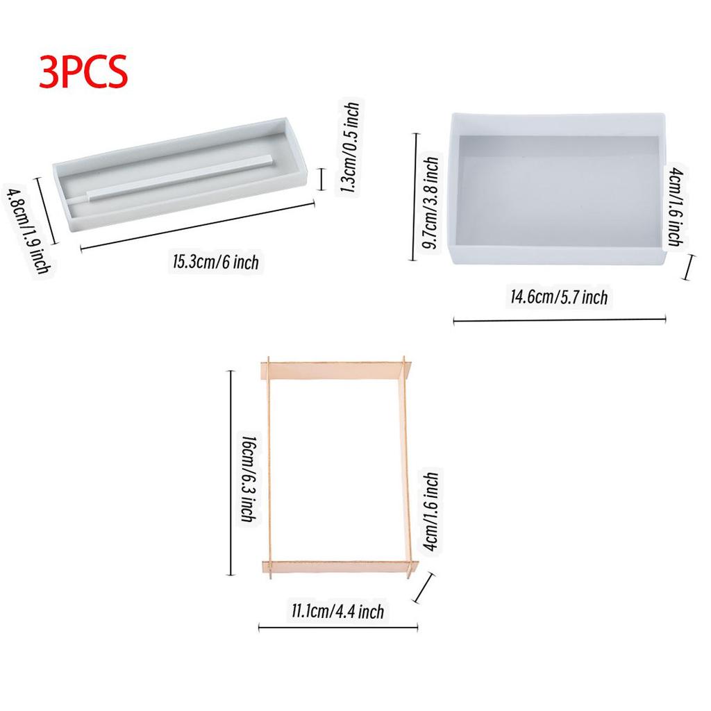 3PCS Base Dropper Mold Dried Flower Ornament Specimen Rectangular Base Box Silicone Mold