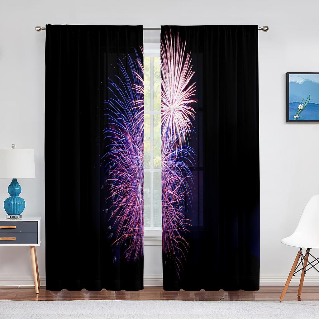 Blommande Färgglada Fyrverkerier Tryckta Skira Voilegardiner för Vardagsrum Sovrum Tyll Fönstergardin Hem Balkong Dekor Draperier