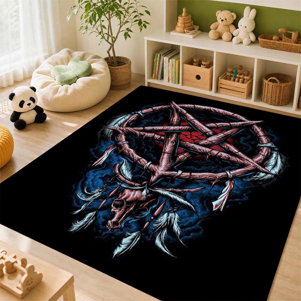 Satanic Black Goat Ritual Rectangular Rug Soundproof Noisereducing Carpet For Living Room Hallway Balcony Home Party Decor Halloween Gift