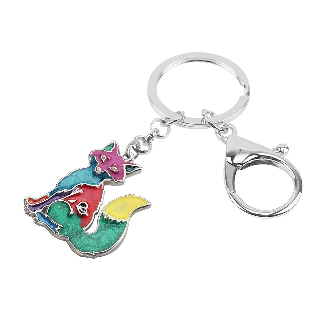 WEVENI Enamel Alloy Cartoon Fox Keychain Charm, Cute Jewelry for Women and Girls, Bags, Wallets, and Cars, Multicolor, 35mm X 28mm