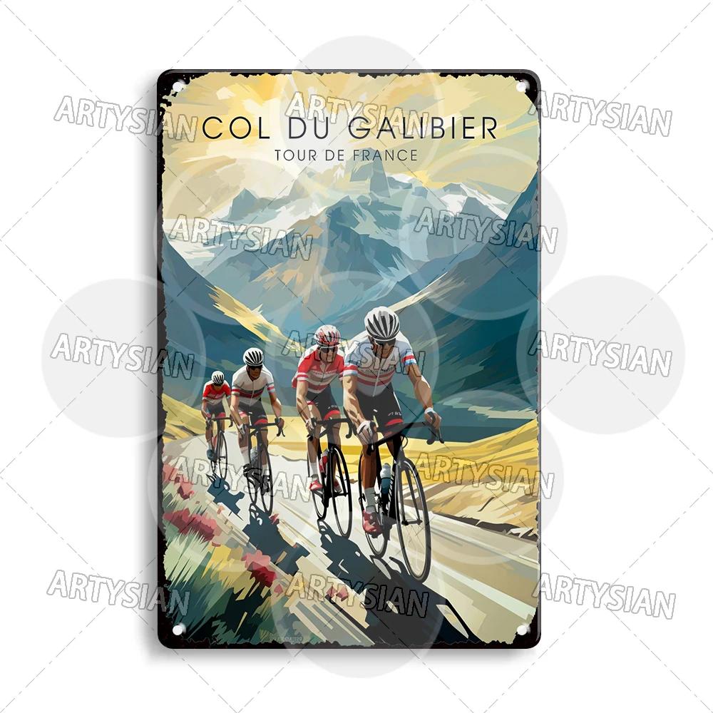 Vélo Tour De France Cycling Metal Sign Les Pyrénées Auvergne Les Vosges Col Du Galibier Col d'Aspin Tignes Col De La Bonette