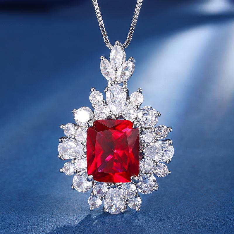Jewelry Copper Bottom Gold-Plated Jewelry Set Simulation Red Corundum High-End Retro Set Women 10 * 12-6 * 8