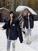 Women's Winter Hooded Cotton-Padded Parka with Stand-Up Collar and Badge Design