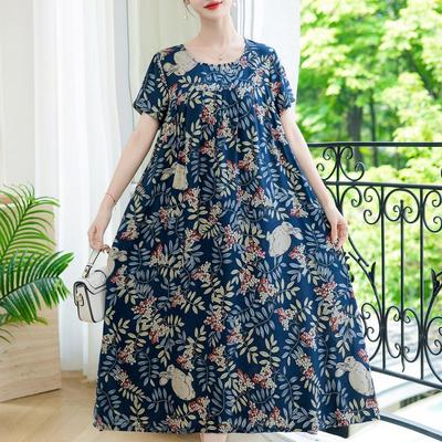 Casual Summer Loose Dresses for Women Vintage Clothes Short Sleeve Plus Size Elegant Long Dress