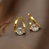 2pcs 14K Golden Plated Elegant Simple Style Zirconia Gold-Tone Stud Earrings, Versatile Fashion Earrings for Women'S Daily Wear