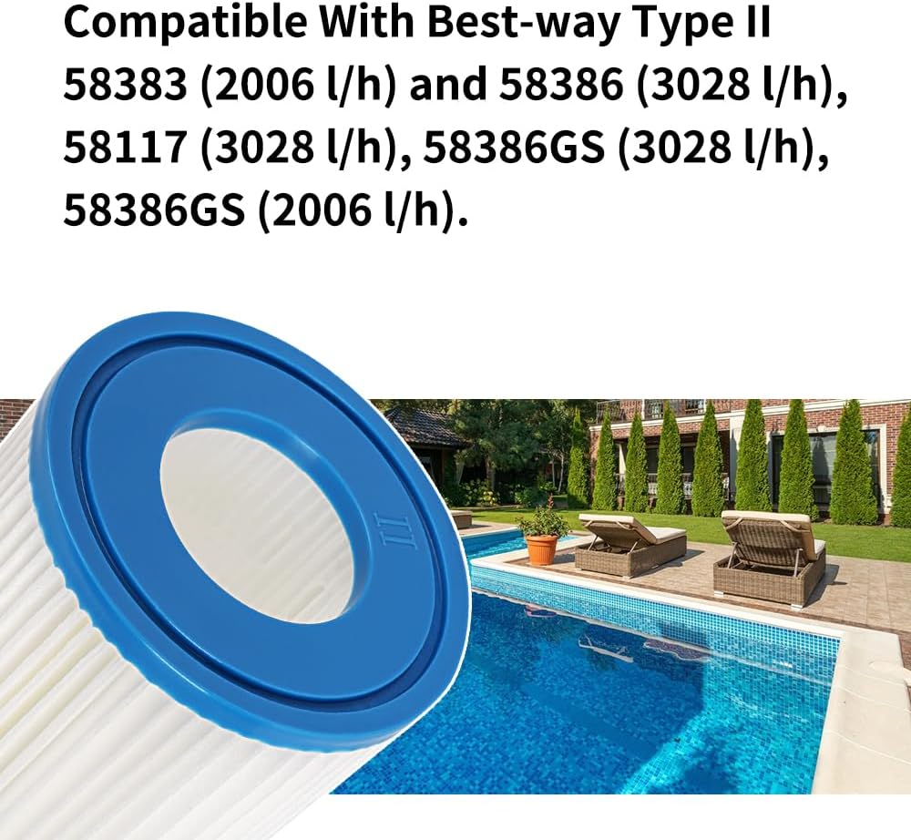Cartuccia Filtro per Bestway II, Cartuccia Filtro per Piscina e Spa per Flowclear II, per Lay Z Spa, 58094, 58383, 58386, 58117, 58386GS