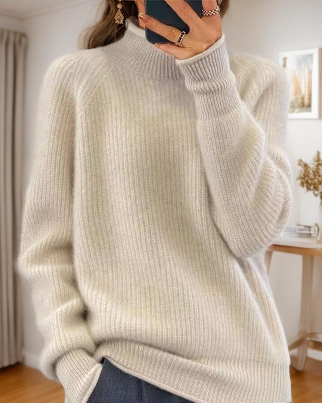 2024 Autumn/Winter Women's Solid Knit High Neck Pullover Sweater