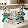Island Inspired Dining Table Centerpiece Sea Turtle Salt Pepper Shaker Set with Holder, Resin Figurine Holder Glass Spice Bottles, Coastal Beach Style