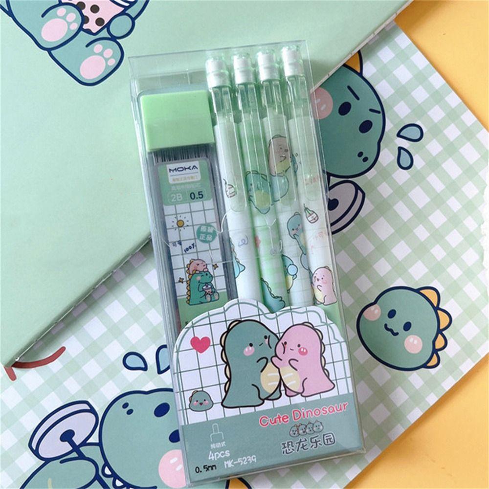 

Kids Cartoon with Eraser 0.5mm Student Movable Pencil Press Pen Automatic Pencils Mechanical Pencil 4Green Pencil 1Ink
