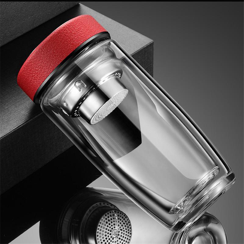 Bouteilles d'eau en verre à double paroi de 380 ml pour boire du thé avec infuseur, gobelet, filtres en acier inoxydable, passoire à thé, articles de boisson de voyage