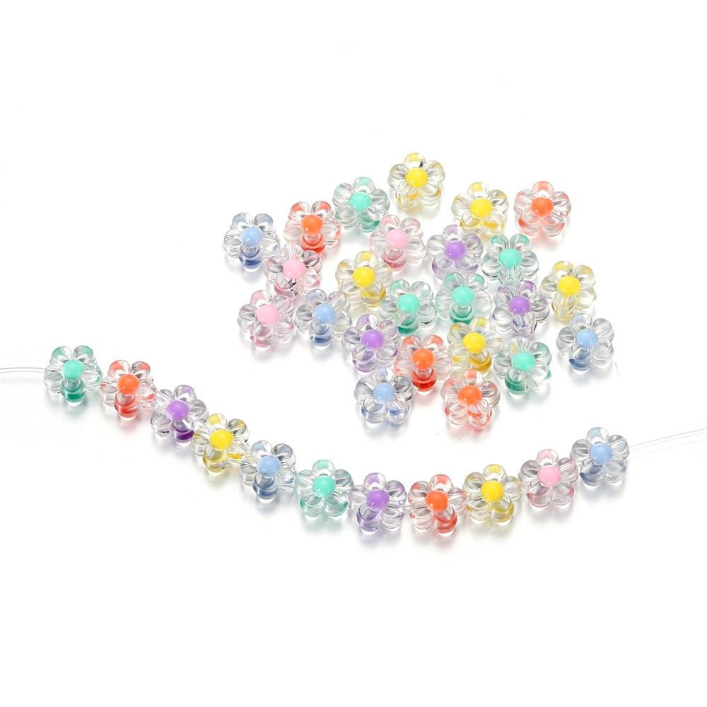 50pcs/Lot Colorful Transparent Acrylic Flower Beads Spacer Loose Beads for DIY Bracelet Necklace Jewelry Making Accessories