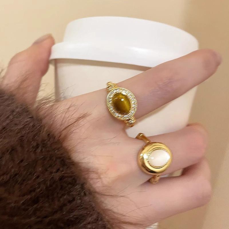 2024 New Stylish Geometric Open Adjustable Copper Tiger Eye Ring For Women