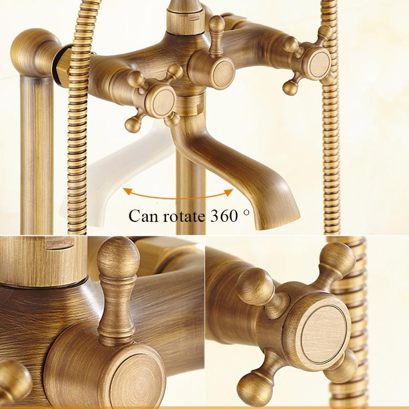 Brass Bathroom Faucet Bathtub Faucets 360 Rotation Floor Stand Faucets Telephone Type Hand Shower Antique Bath Shower Set