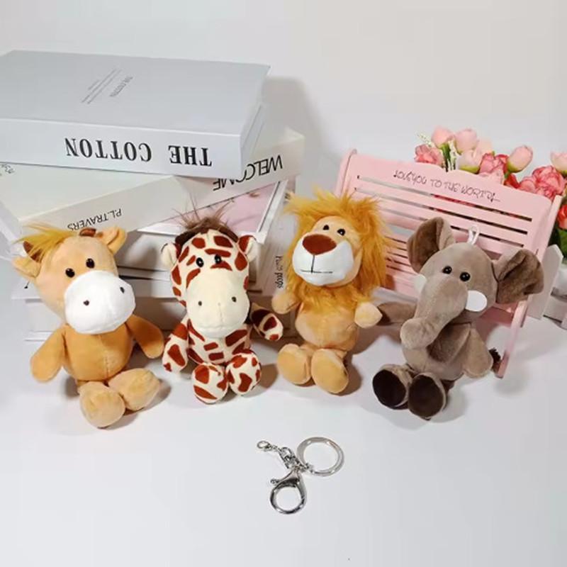 Cute Jungle Animal Lion Elephant Key Chain Cartoon Doll Backpack Car Key Pendant Doll Plush Toy Party Exquisite Small Gift
