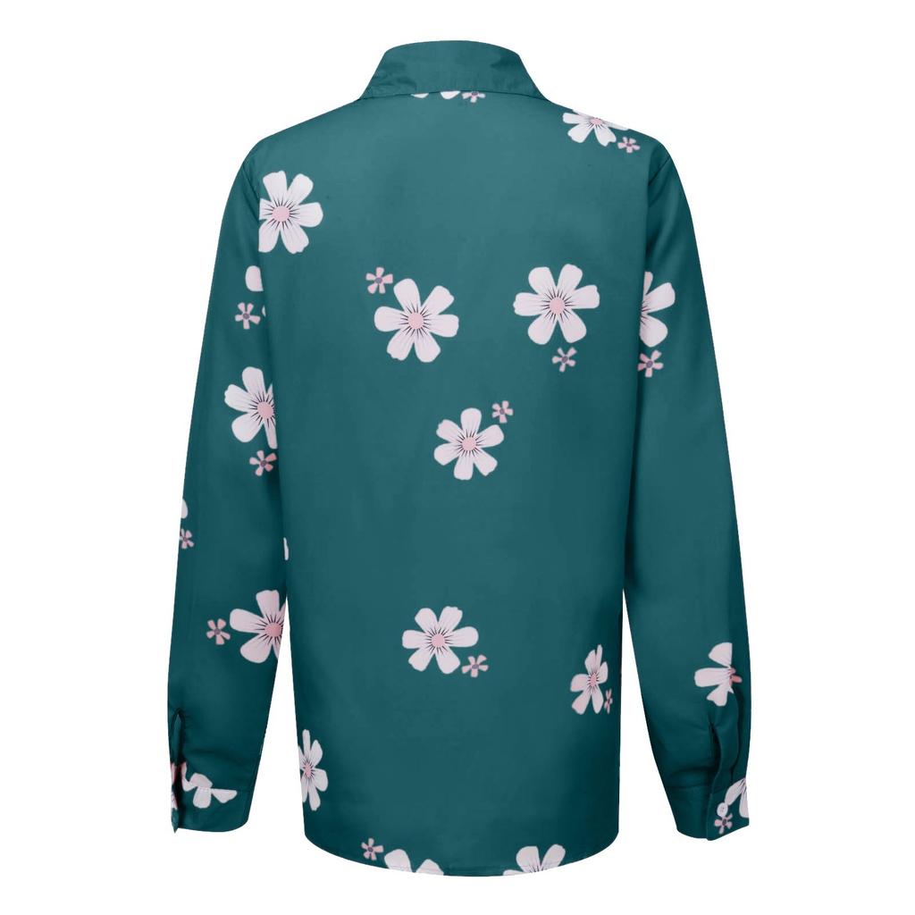 Spring Loose Collared Long Sleeved Single Breasted Shirt With Printed Top For Women