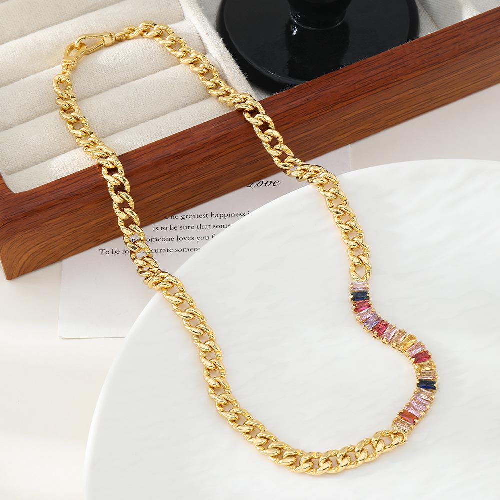 GEMCHIC Women's Colorful Zircon Gold Chain Necklace Fashion Geometric Pendant Statement Jewelry