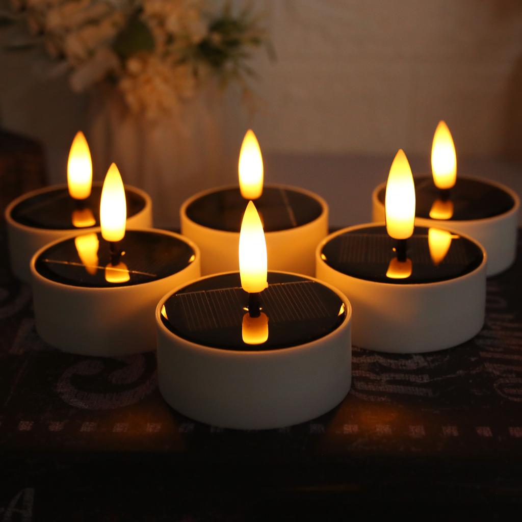 6 Stück Solarbetriebenes Kerzenlicht für den Außenbereich, wasserdicht, flammellos, für Party, Garten, Zuhause, Rasen, Tisch, Valentinstags-Atmosphäre-Dekor