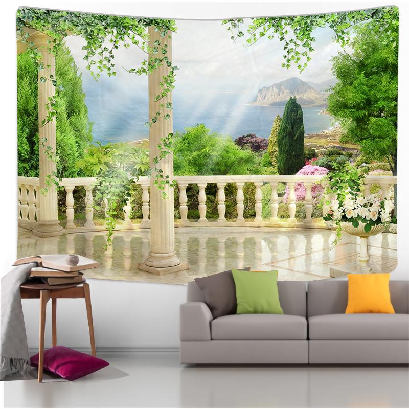 Wall Tapestry with Beach View, Ocean and Palm Tree Art, Tropical Style Design, Bohemian Decoration for Living Room and Bedroom.