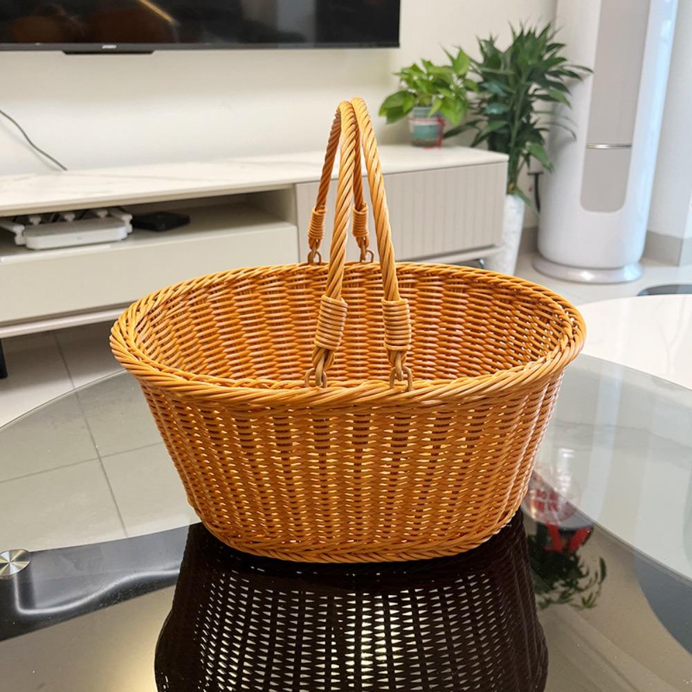 Oval Shape Shopping Basket With Handle Storage Basket New Wicker Basket Kitchen