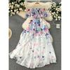 Flowers off-Shoulder Silm Long Chiffon Dress