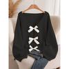 Design bow knitted cardigan autumn and winter new loose versatile lazy style knitted sweater