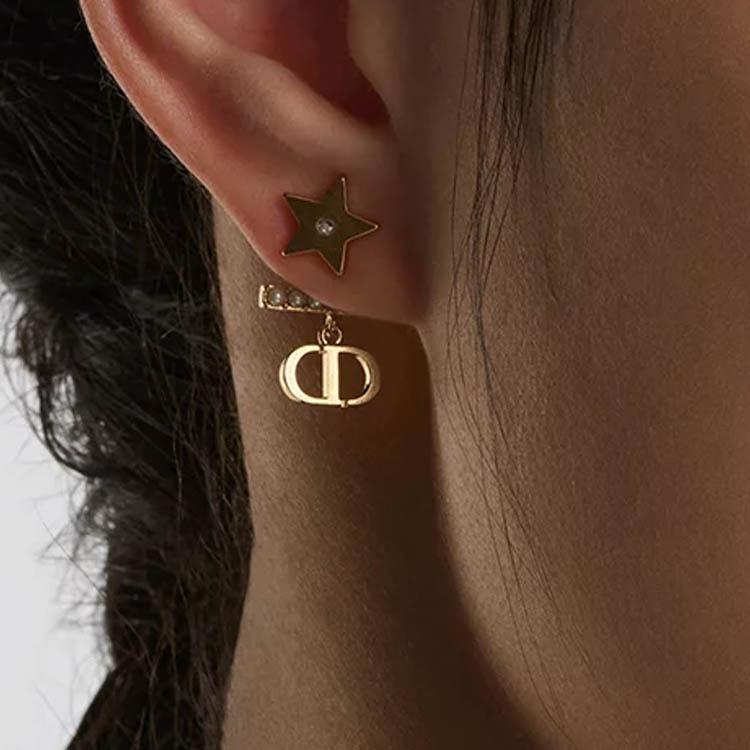 Dior Star Decoration CD Pendant Resin Metal Imitation Crystal Earrings Women Earrings Gold E3762WOMCY-D03S