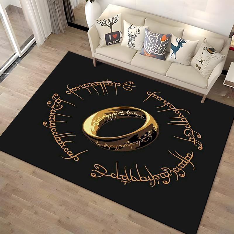 Fantasy Ring with Ancient Script Design Non-slip Rug Suitable for Living Room and Bedroom Sofas.