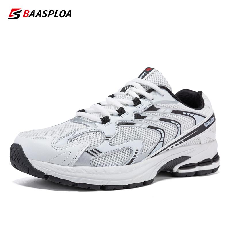 Bassploa Herren Laufschuhe Mode Retro Mesh Oberfläche Atmungsaktiv Anti-Rutsch Verschleiß Leichte Männer Outdoor Freizeit Sport Herrenschuhe