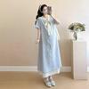2026 Summer Korean-Style Maternity Dress: Single-Breasted, Lace Patchwork, Bowknot Design, Faux Two-Piece