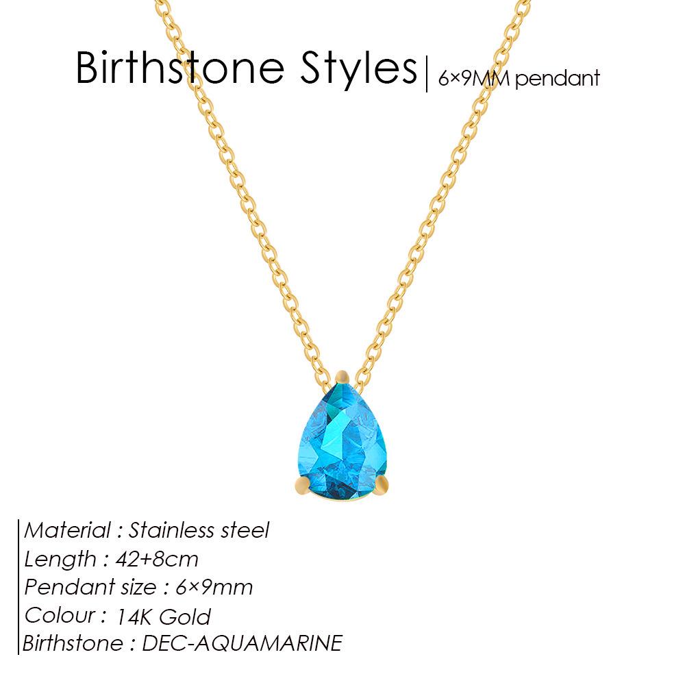 Teardrop Pear-Shaped Zircon Necklace, Titanium Steel with December Birthstone, Non-Fading Vacuum-Plated Jewelry