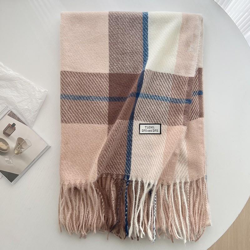 Scarf New imitation cashmere color plaid scarf female Korean version autumn and winter plaid scarf fringed shawl scarf