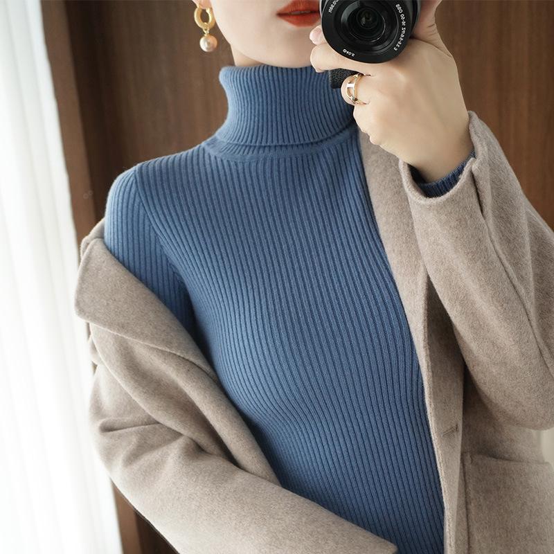 Women's Solid Color High Collar Long Sleeve Slim Fit Knit Sweater - Short & Warm for Autumn/Winter