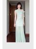 Mint Green One-Shoulder Mesh Patchwork Dress - Slim-Fit Summer Beachwear