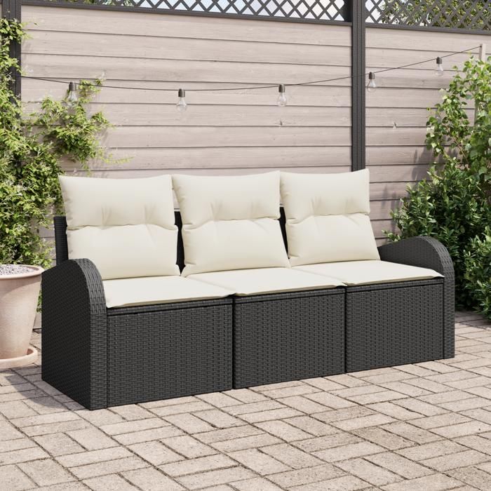 Ensemble de canapé de jardin 3 pièces vidaXL avec coussins noir poly rotin, Canapé de jardin 2 places vidaXL avec rangement 3354566
