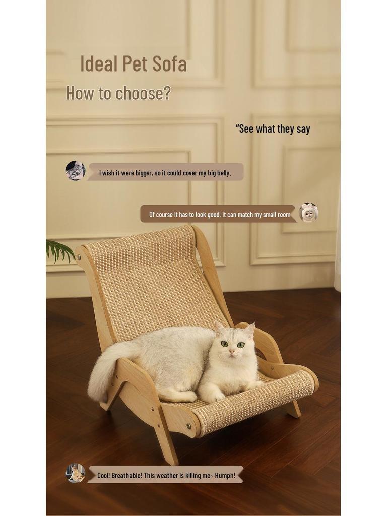Wooden Cat Recliner: Scratch-Resistant Hammock with Sisal Scratch Pad
