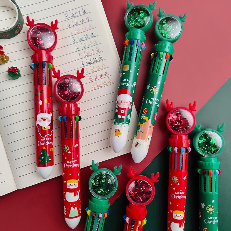 Festive Multicolor Reindeer & Snowman 10-Color Ballpoint Pen