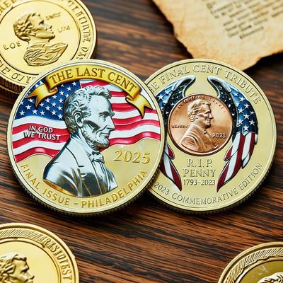 R.I.P PENNY, Die Lincoln-Medaille, DER LETZTE CENT, 1793-2025, Metallrelief Kulturelle und Kreative Industrie
