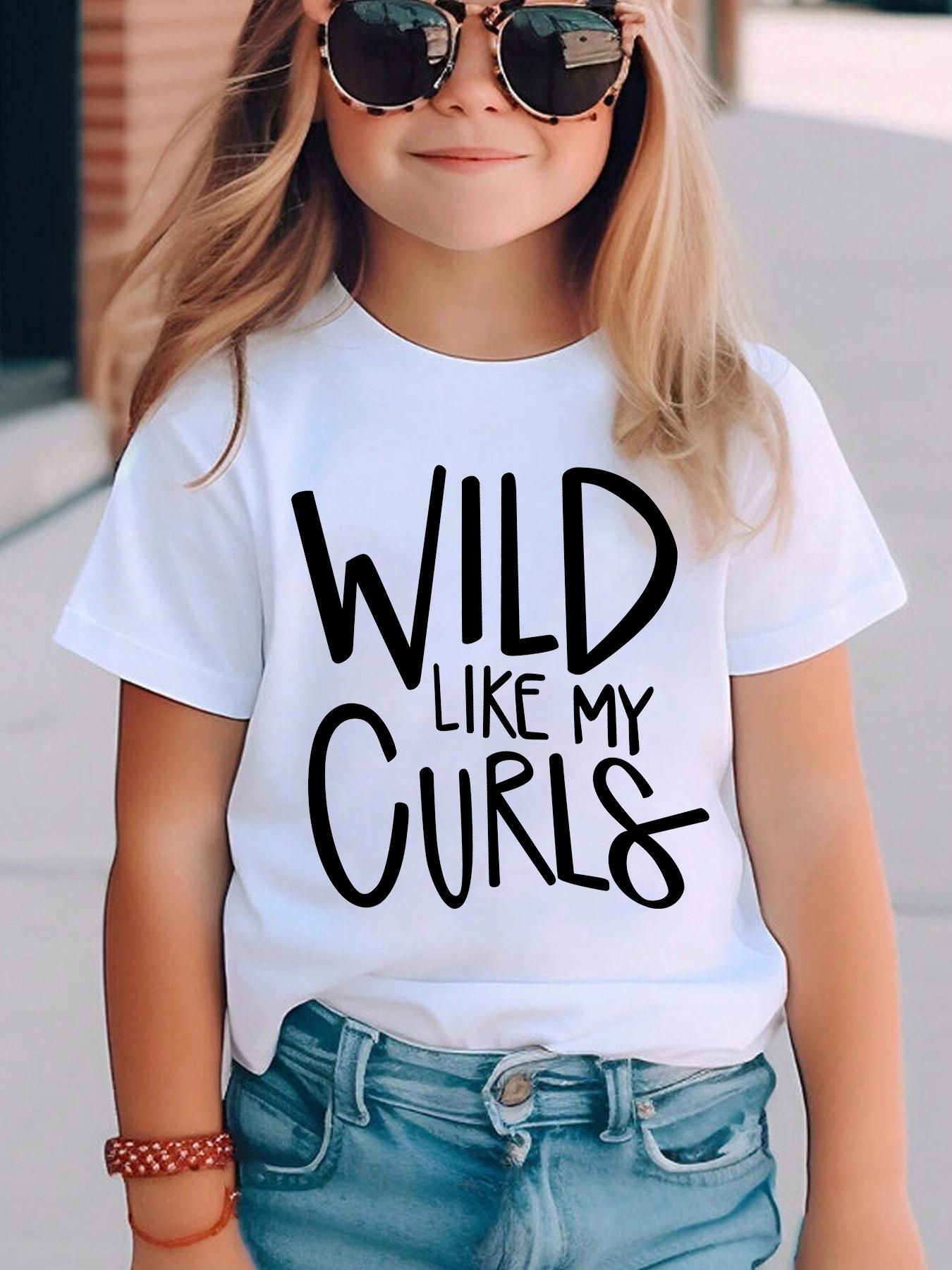 Childrens Round Neck Breathable Tshirt Wild Like My Curls Letter Element Fashionable Pure Cotton Girls Casual Breathable Top 100