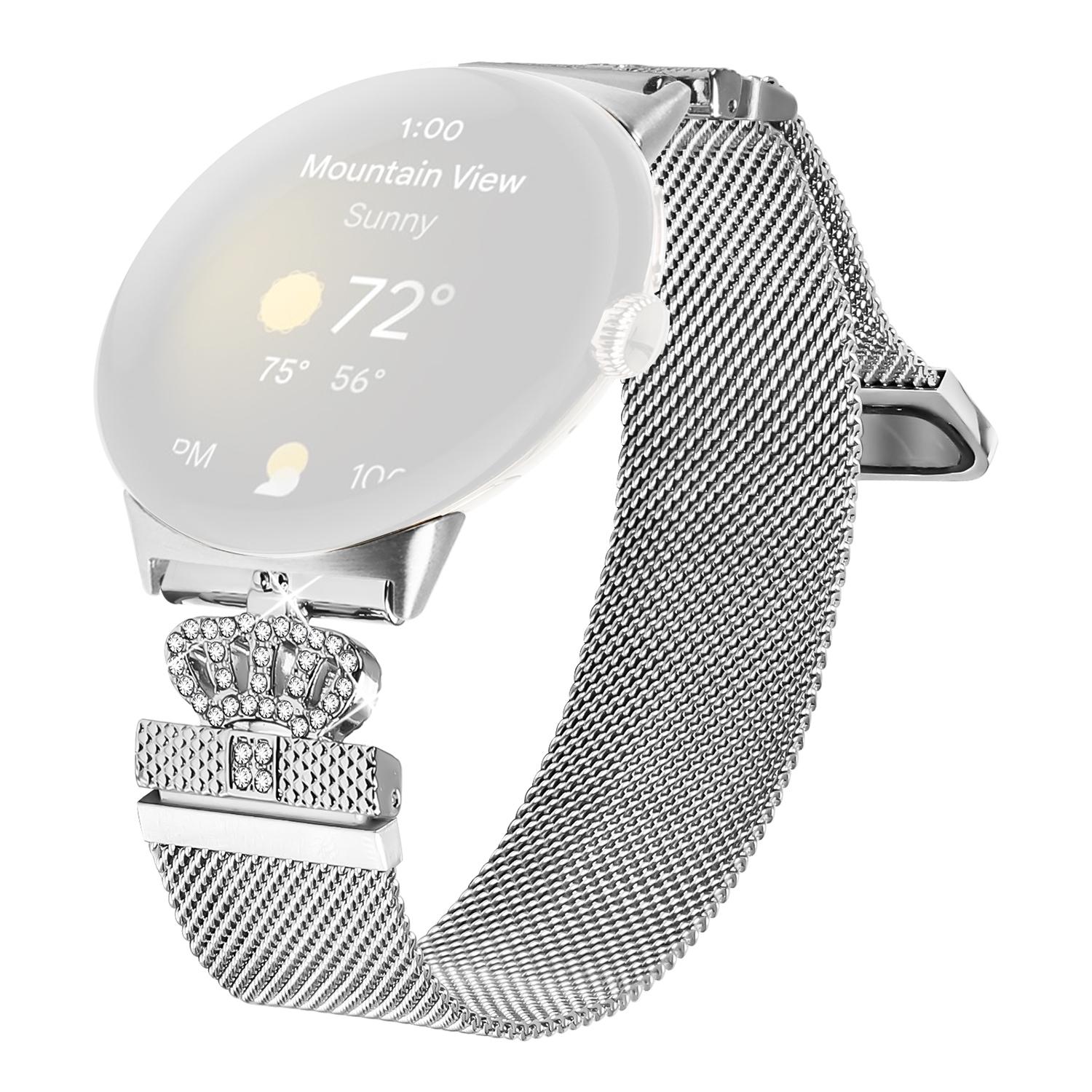 

Для Google Pixel Watch 3 41 мм/Pixel Watch 2/Pixel Watch Браслеты Серебристый Нержавеющая сталь Застежка-корона Миланский браслет A