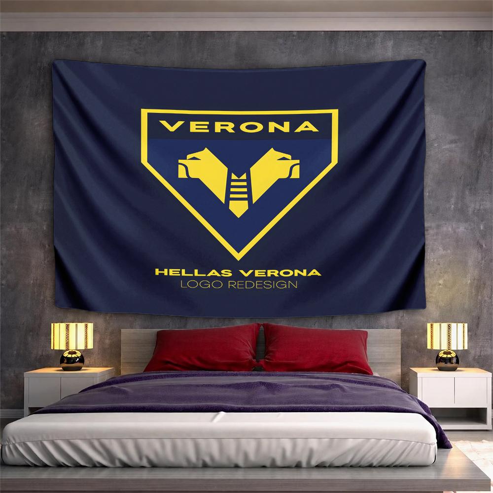 Landscape Wall Tapestry Hellas Verona V Horse Head Club Crest, Yellow Navy Minimalist, Wide Wall Decor for Adult Fan Collector Bar