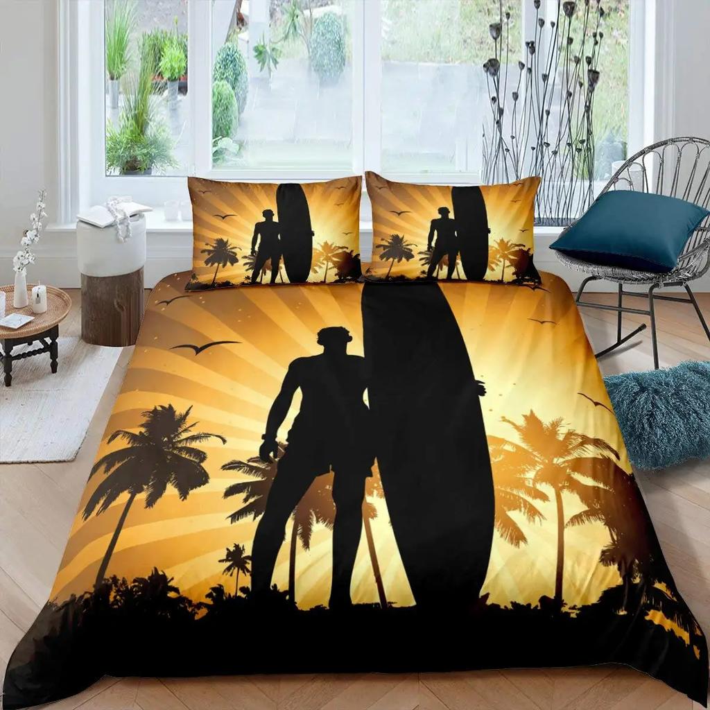 Luxury Sunset Surfing For Teens Boys Girls Adults Kid Gift Duvet Cover Summer Beach Theme For Bedroom Decoration Queen King Size
