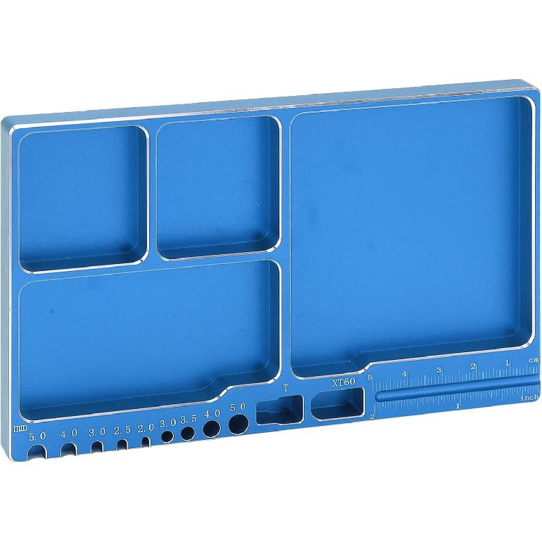 Magnetic Screw Tray Aluminium Alloy Magnetic Adsorption Widely Used Magnetic Parts Tray with Magnetic Pad for RC Repair Magnetic Tray(Blue)