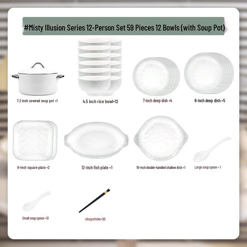 Mo De Lan Ka Nordic Enamel 59-Piece Dinnerware Set