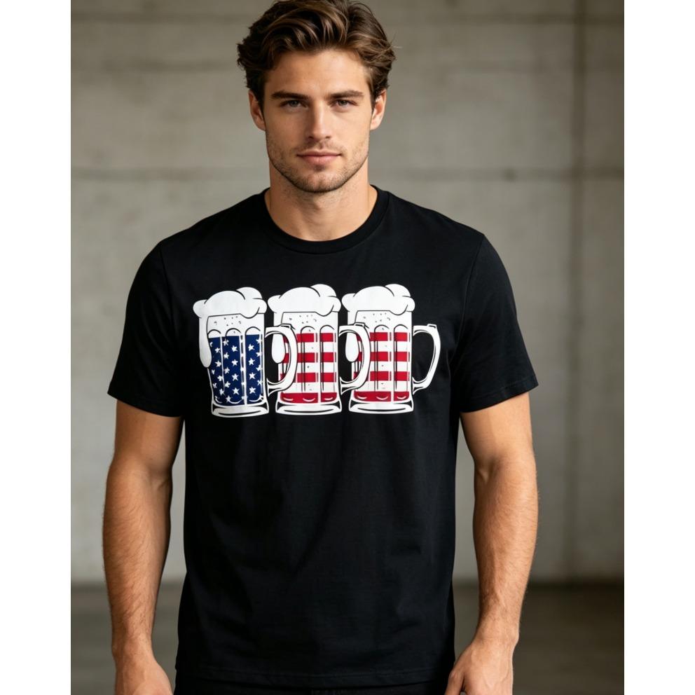 Unisexs Unisexs American Flag Beer Mug Tshirt With Cup Design Red White Blue July 4th Party Festival Summer Wear Shirt For Bbq Ve