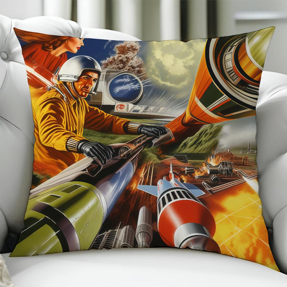 Retro Medieval Futuristic Space Cushion Cover Birthday Anniversary Gifts Double Sided Printed Zipper Cushion Cover Soft Skin