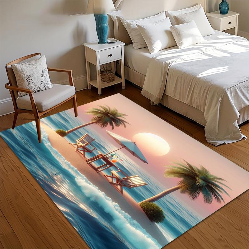 2D Beach By The Sea Carpet Modern Design Rug Bedroom Kids Room Play Floor Mat Washable Foldable Outdoor Photography Backdrop 40x60CM