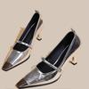 Fashion Spring New Thin Heel Single Shoes Women's Metal Square Head Shallow Mouth Splicing A Line with Non-slip High Heels