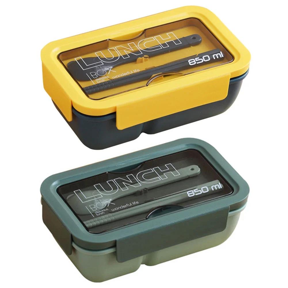 850ML Mikrowellen-Lunchbox mit Löffel Essstäbchen Geschirr Lebensmittelaufbewahrungsbehälter Kinder Kind Schule Büro Mikrowellen-Bento-Box